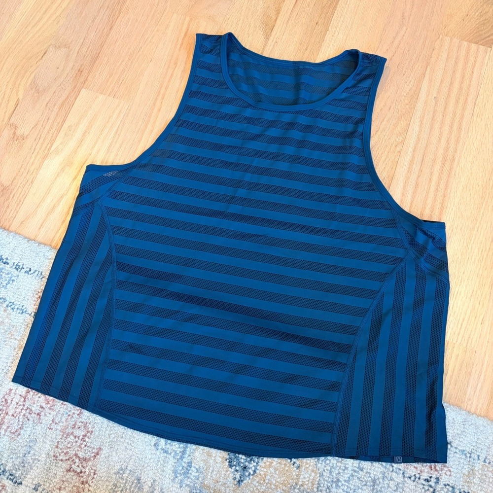 Lululemon Off and Running Mesh Tank Top Night Diver Blue Sz 12 Running Gym Yoga